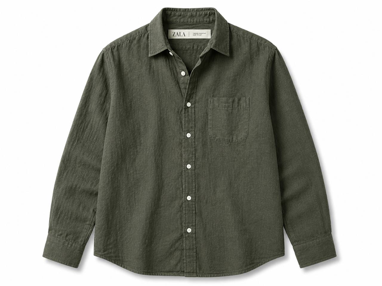 Classic Oversized Linen Shirt – Dark Olive