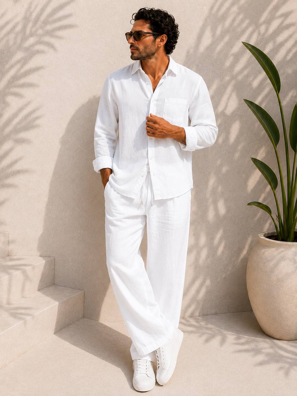 Classic Oversized Linen Set – White