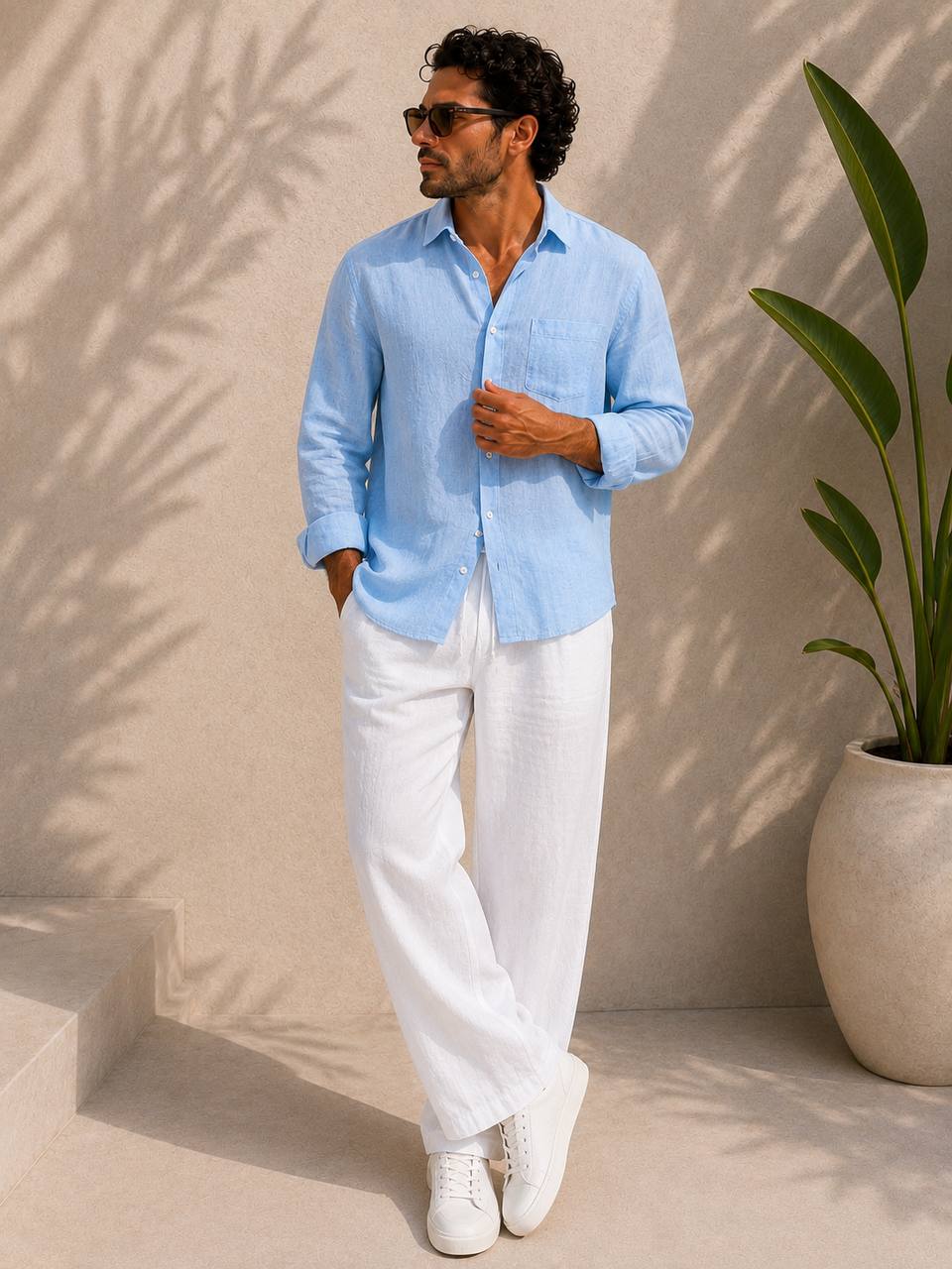 Classic Oversized Linen Set – Blue
