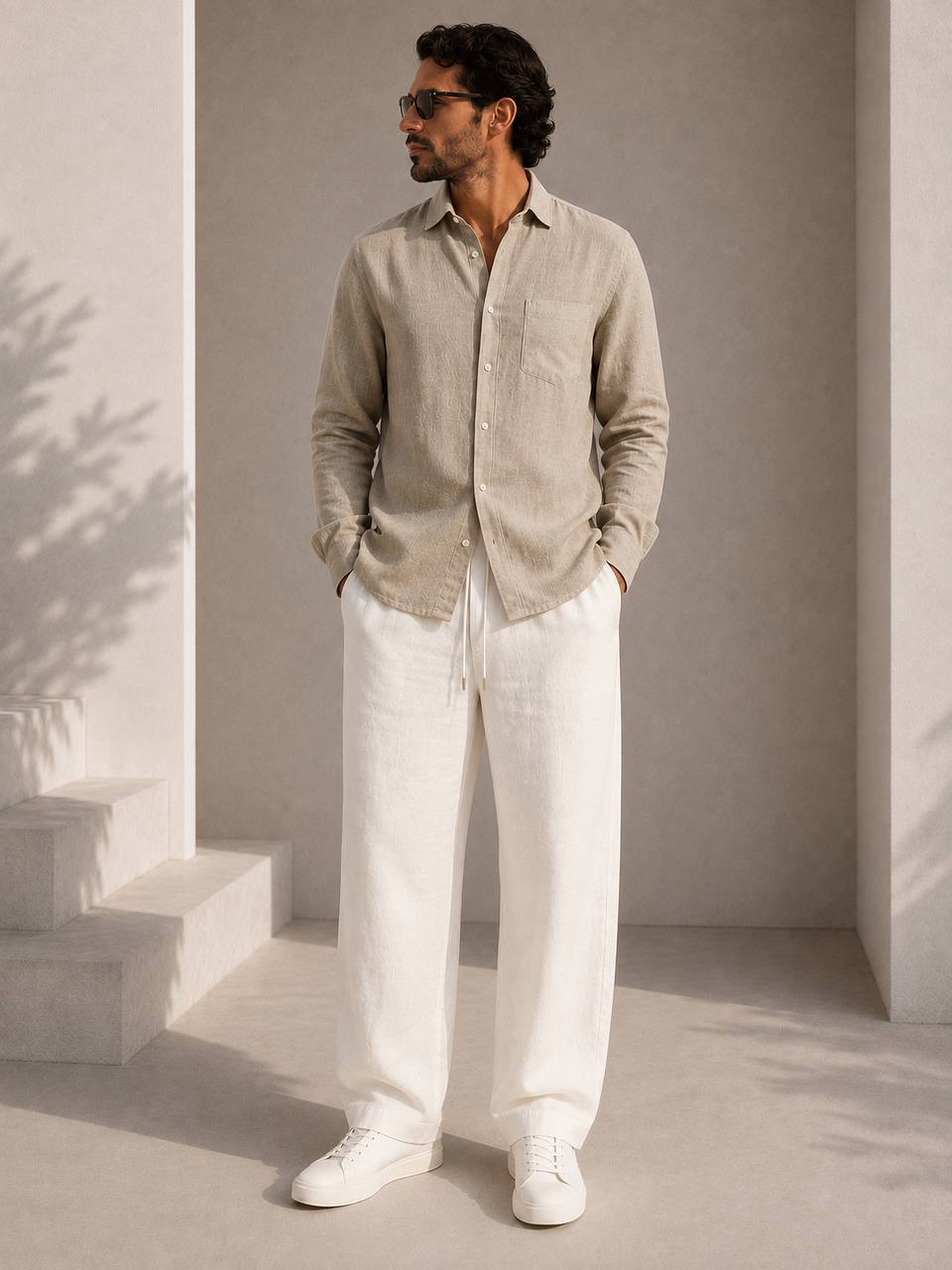 Classic Oversized Linen Set – Dark Beige