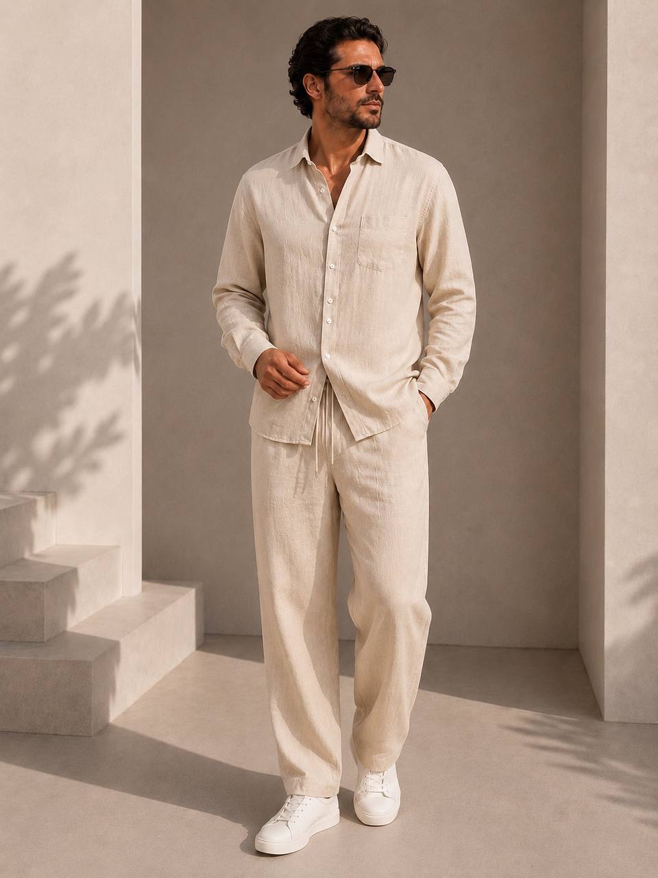 Classic Oversized Linen Set – Light Beige