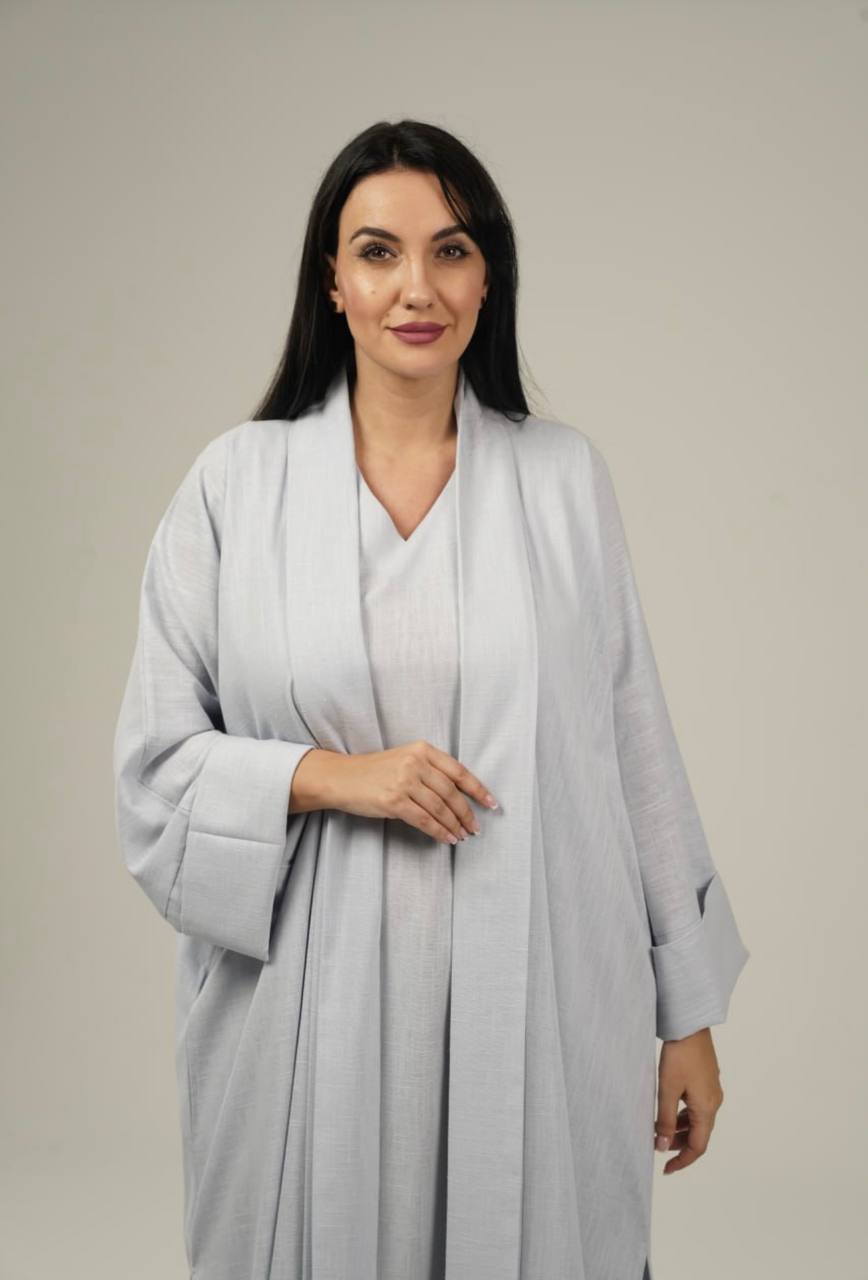 طقم عباية كتان أسود