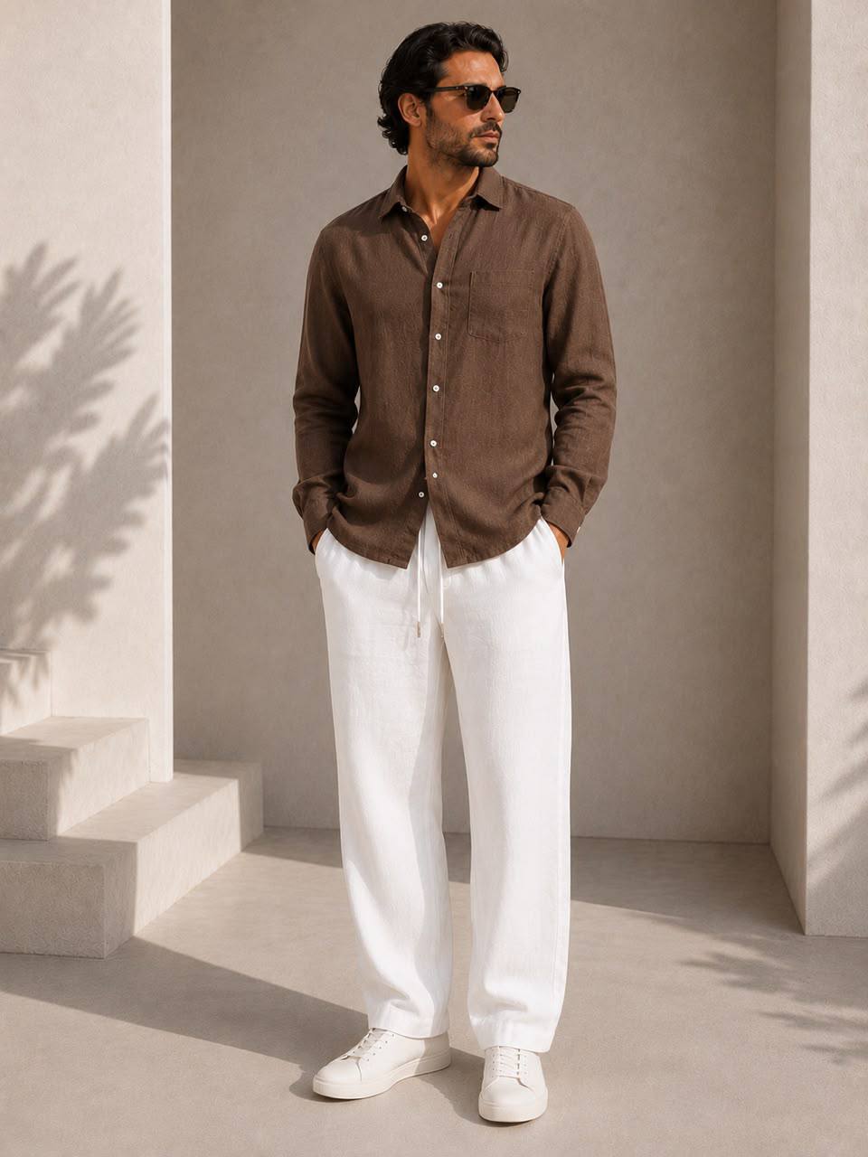 Classic Oversized Linen Shirt – Brown