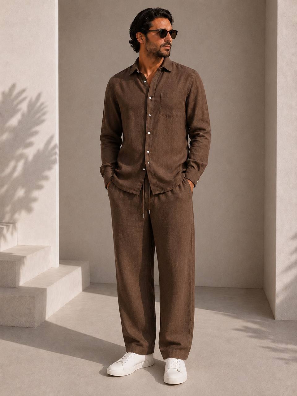 Classic Oversized Linen Shirt – Brown