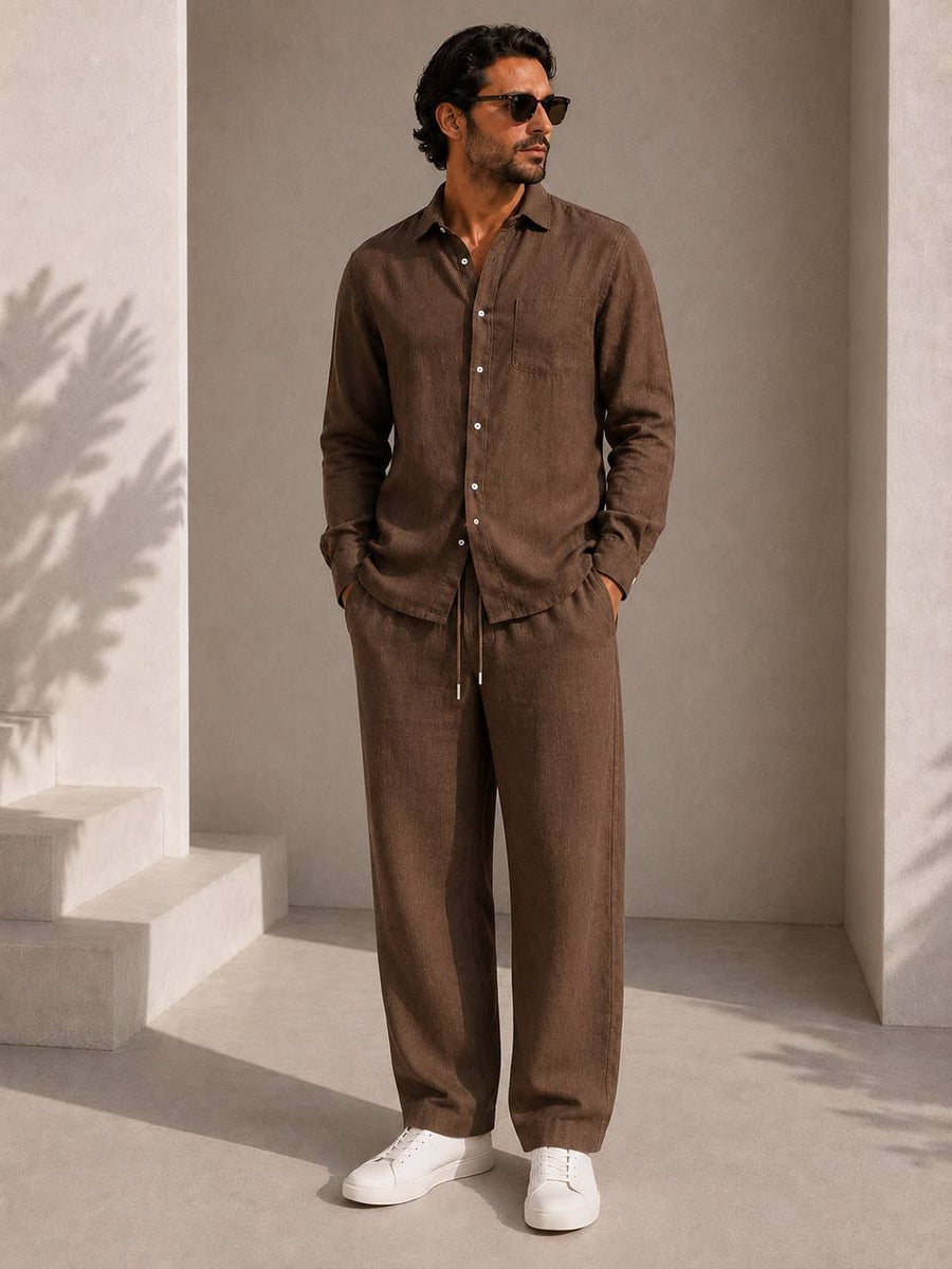 Classic Oversized Linen Set – Brown