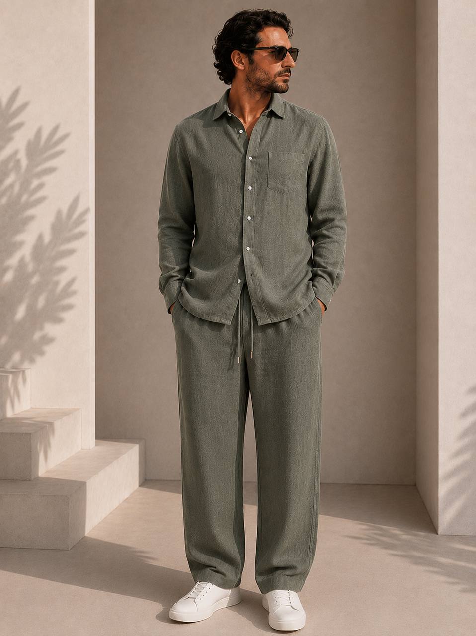 Classic Oversized Linen Shirt – Dark Olive