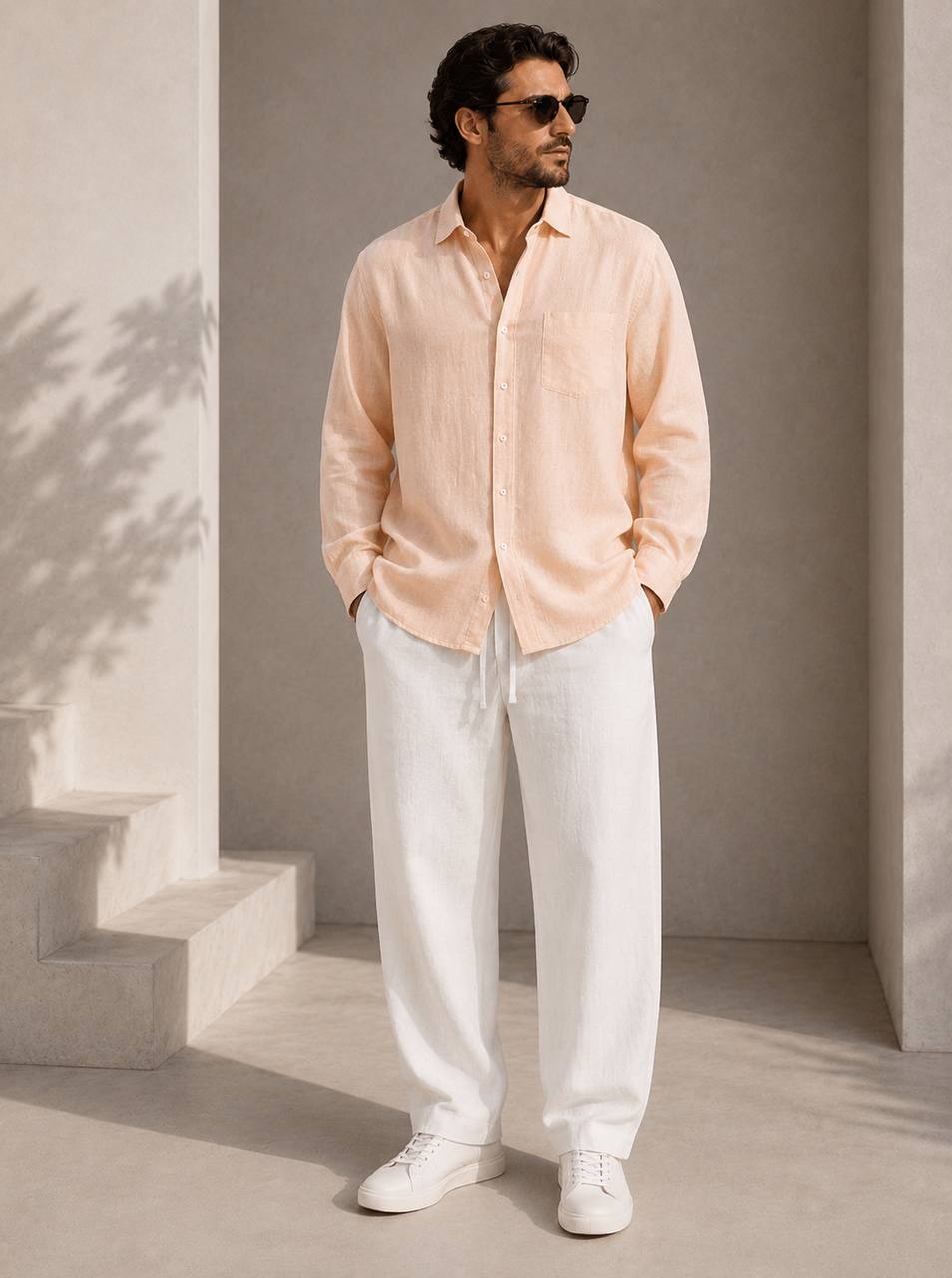 Classic Oversized Linen Shirt – Light Peach