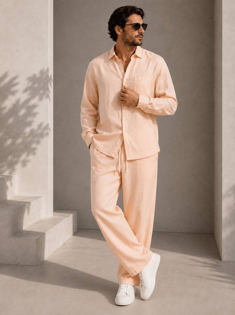 Classic Oversized Linen Shirt – Light Peach