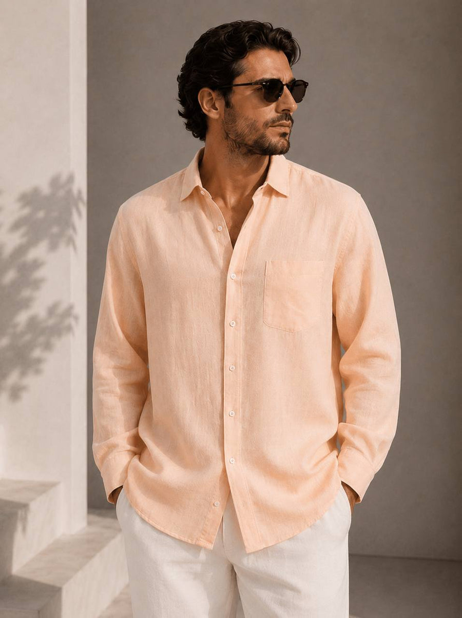Classic Oversized Linen Shirt – Light Peach