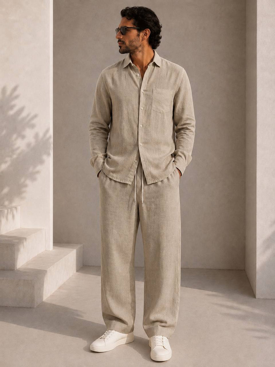Classic Oversized Linen Set – Dark Beige