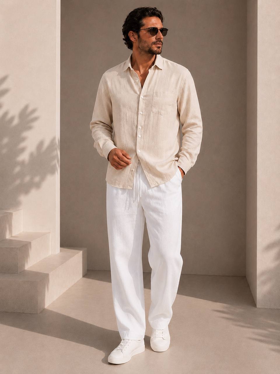 Classic Oversized Linen Set – Light Beige