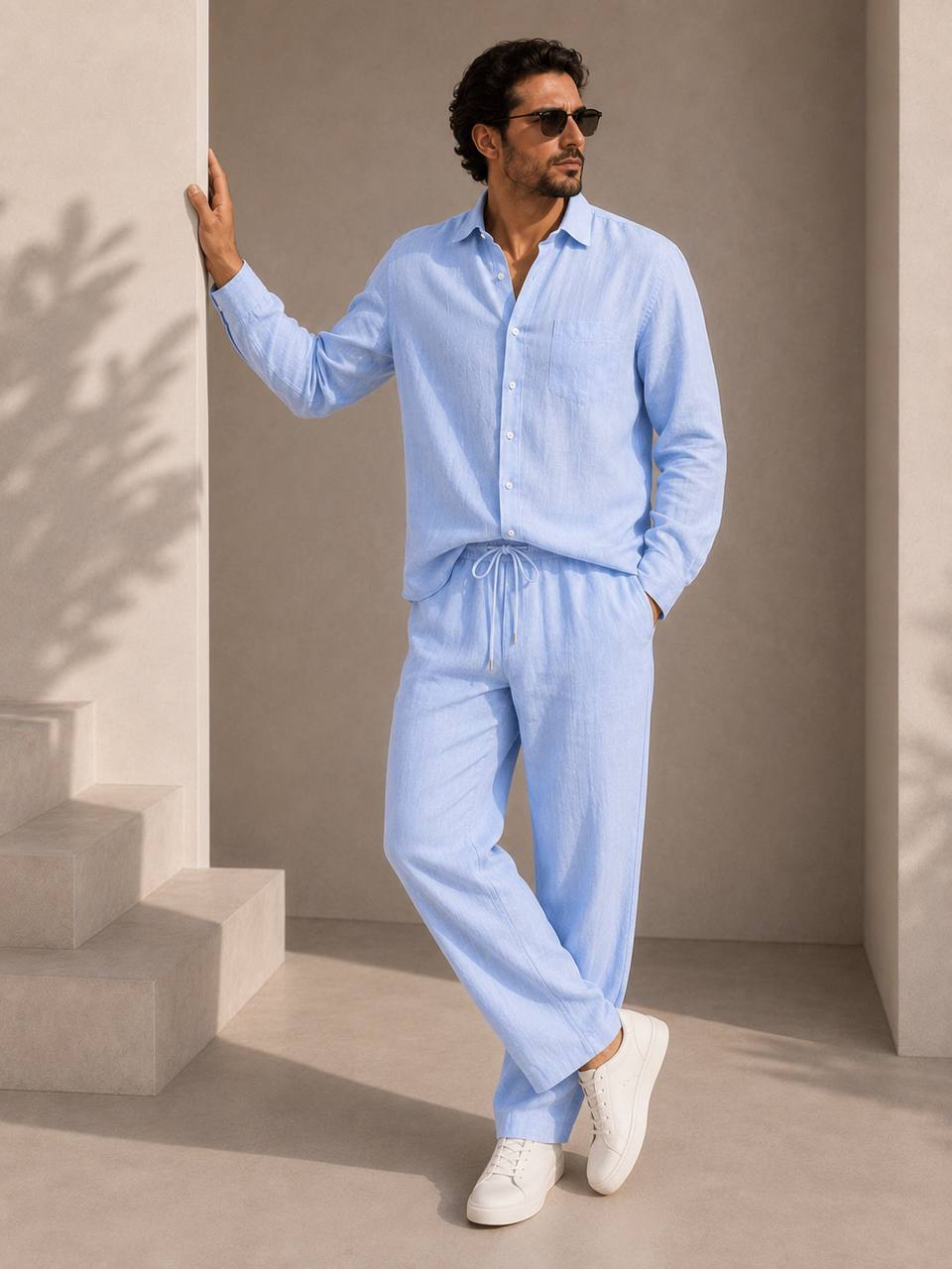 Classic Oversized Linen Set – Blue